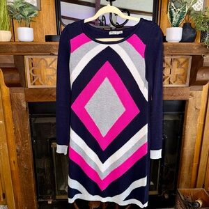 Eliza J Colorblock Knit Dress in Pink, Navy, and Gray